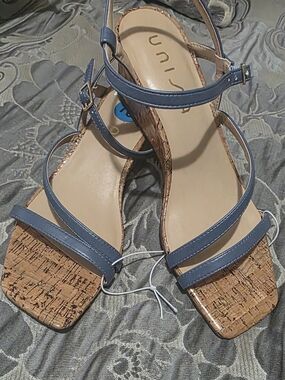 Unisa Blue Strappy Cork Wedge Sandals